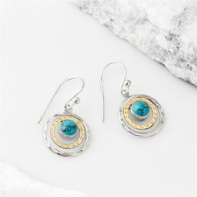 Boucles d'oreilles Boho Saturne avec pierre turquoise en argent et or